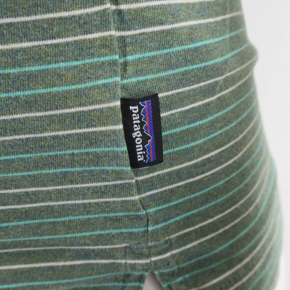 Patagonia Polo Shirt Mens Size L Organic Cotton Green Striped‎ - Picture 4 of 8